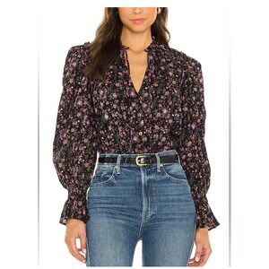 Free People Size- M Top In Black Meant To Be Floral Print Smocked